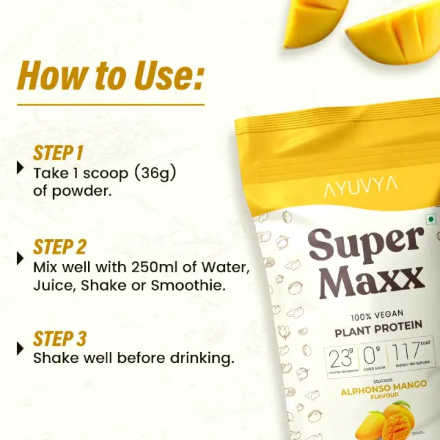 Ayuvya SuperMaxx Plant Protein Powder (Mango Flavour) | 500g